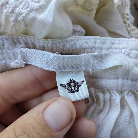 Burning Torch Cream Floral Embroidered Reclaimed Cotton Popover Blouse Small - Picture 8 of 9